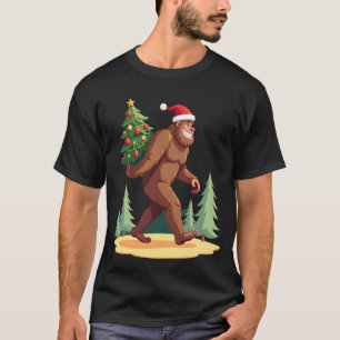 Bigfoot Christmas Tree Santa Hat T-Shirt