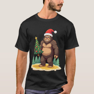 Bigfoot Christmas Tree Santa Hat T-Shirt