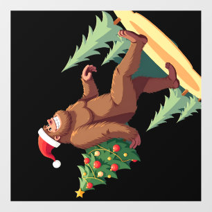 Bigfoot Christmas Tree Santa Hat Wall Decal