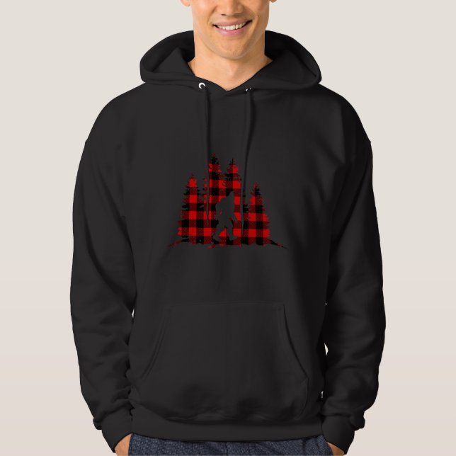 Bigfoot Christmas Tree Sasquatch Funny Holiday Red Hoodie (Front)