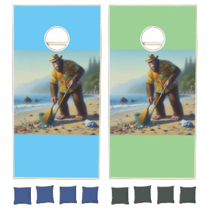 Bigfoot Cleaning Beach Cornhole Set