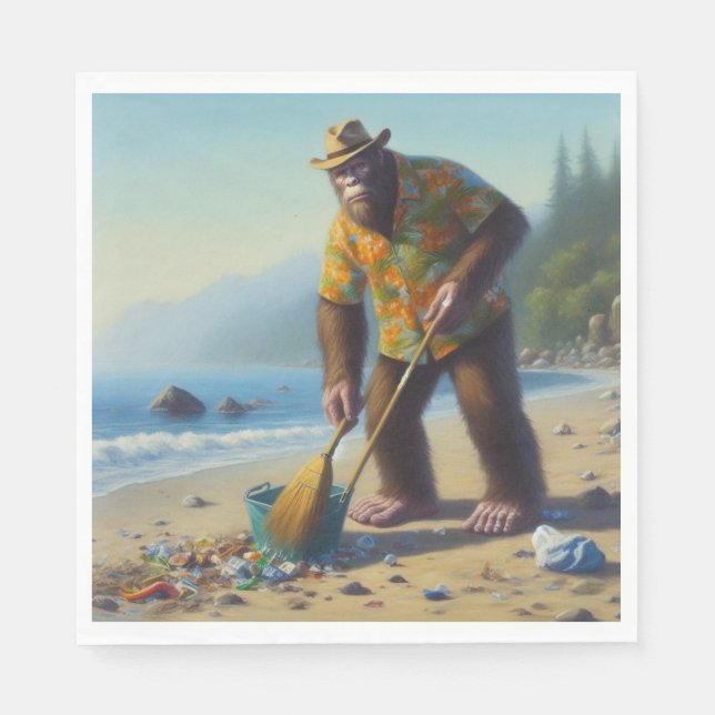 Bigfoot Cleaning the Beach Napkins (Front)