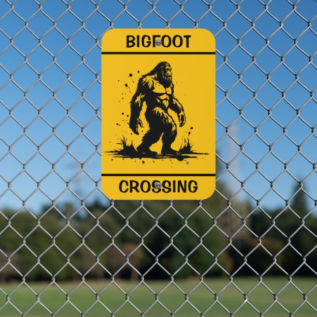 Bigfoot Crossing Sasquatch  Metal Sign (In Situ(Fence))