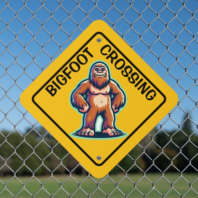 Bigfoot Crossing Sasquatch  Metal Sign (In Situ(Fence))