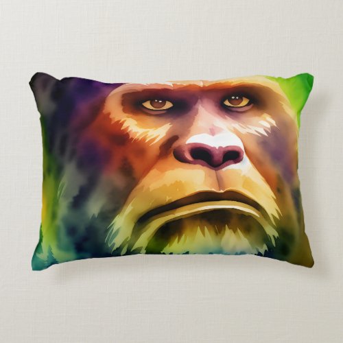 Bigfoot Cryptid Colorful Watercolor Art Accent Pillow
