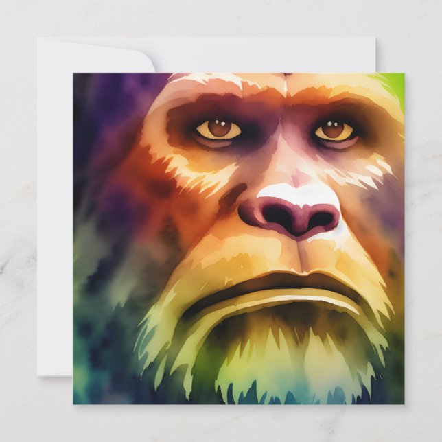 Bigfoot Cryptid Colorful Watercolor Art Invitation (Front)