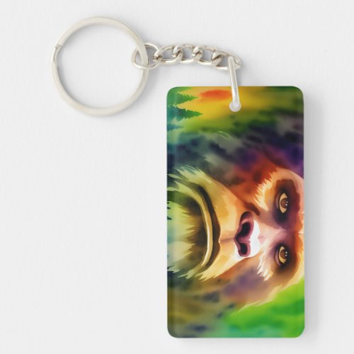Bigfoot Cryptid Colorful Watercolor Art Keychain