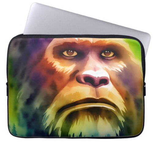 Bigfoot Cryptid Colorful Watercolor Art Laptop Sleeve