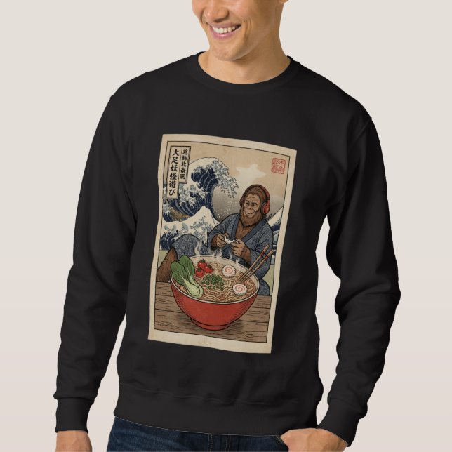 Bigfoot Cute Kawaii Japanese Gamer Funny Ramen Ret Sweatshirt (Front)