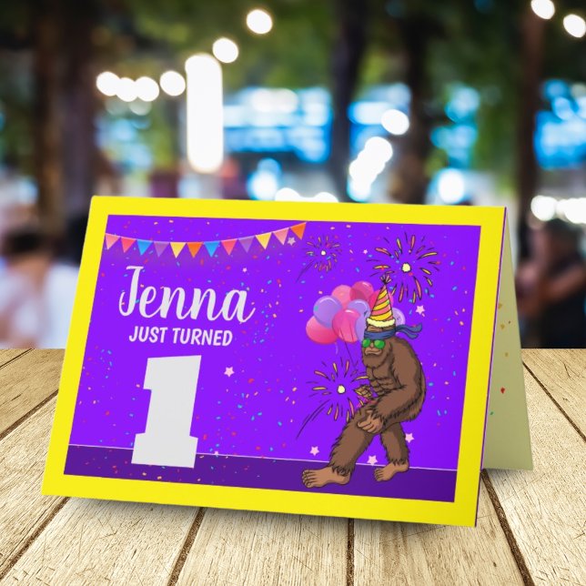 Bigfoot cute kids birthday card personalize age (Creator Uploaded)