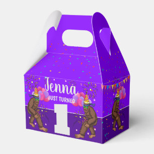 Bigfoot cute kids birthday card personalize age favor boxes