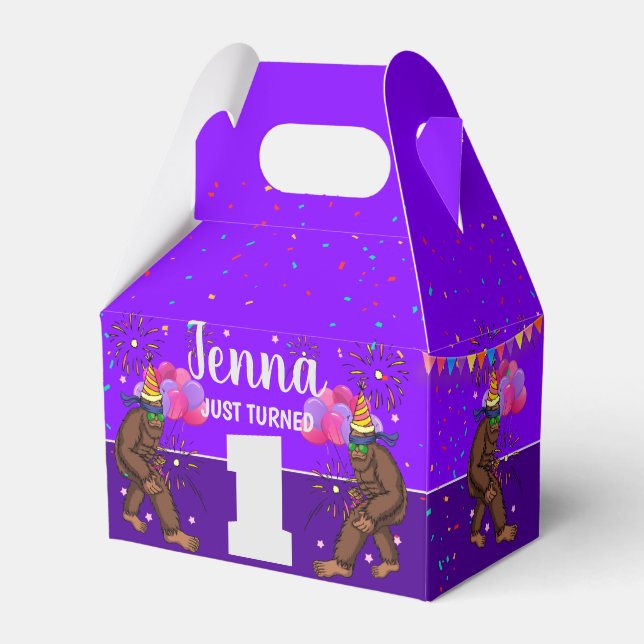 Bigfoot cute kids birthday card personalize age favor boxes (Front Side)