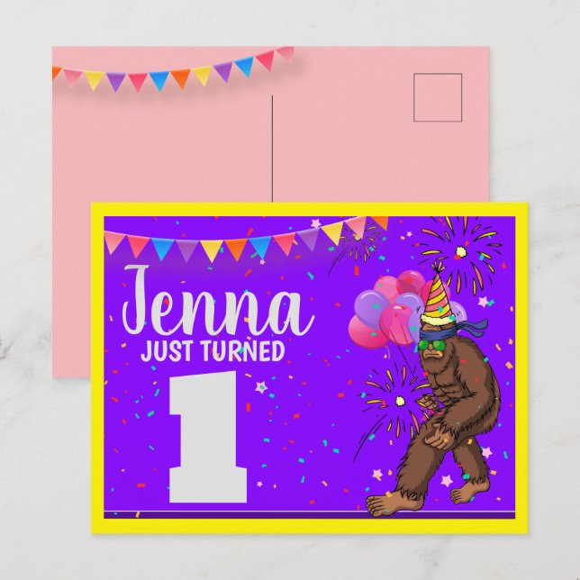 Bigfoot Cute Kids Birthday Personalize Age Holiday Postcard (Front/Back)