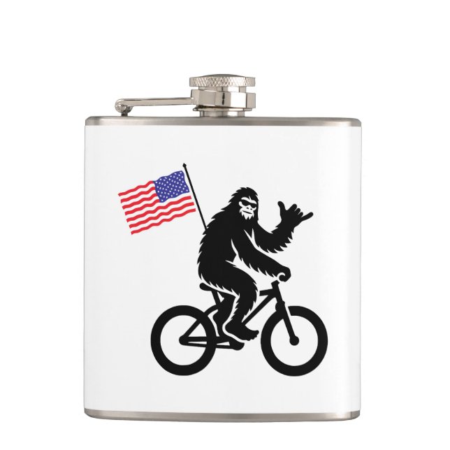 Bigfoot Cycling American Flag Flask (Front)