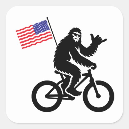 Bigfoot Cycling American Flag Square Sticker