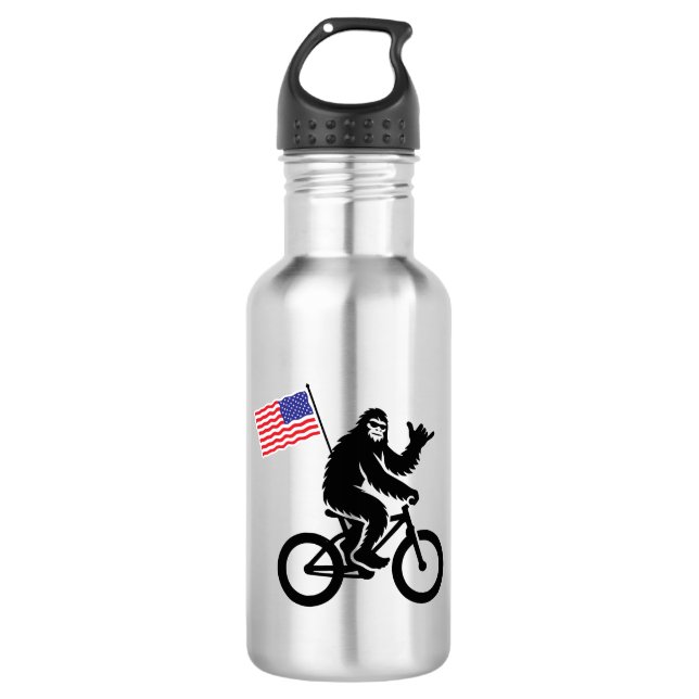 Bigfoot Cycling American Flag Stainless Steel Water Bottle (Front)