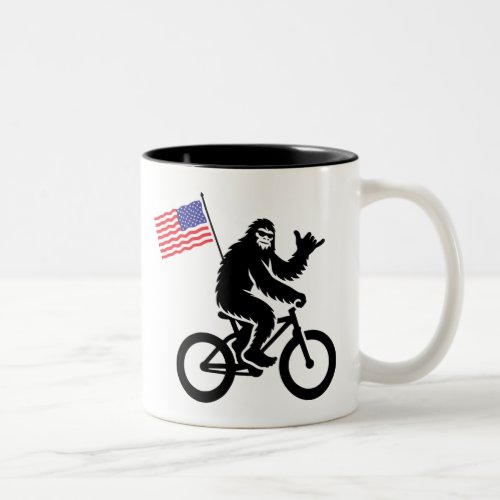 Bigfoot Cycling American Flag Two_Tone Coffee Mug