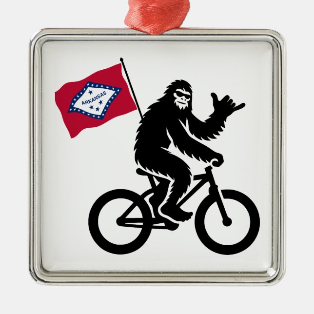 Bigfoot Cycling Arkansas Flag Metal Ornament (Front)
