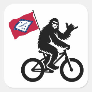 Bigfoot Cycling Arkansas Flag Square Sticker