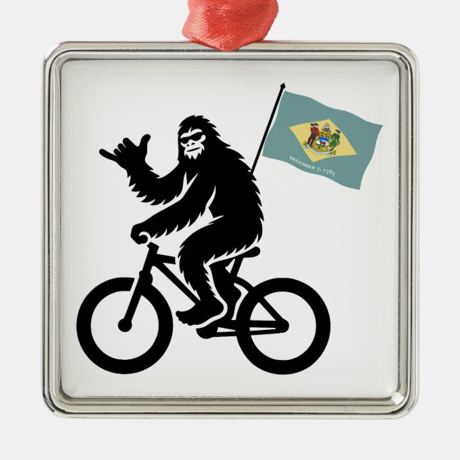 Bigfoot Cycling Delaware Flag Metal Ornament (Front)