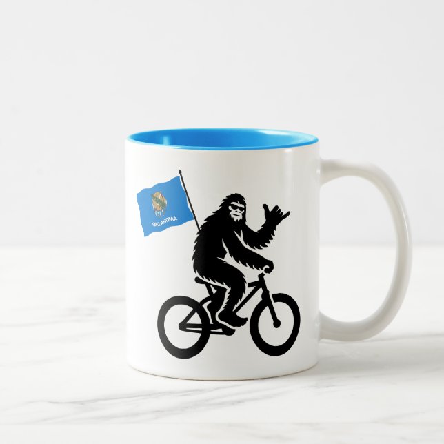 Bigfoot Cycling Oklahoma Flag Two-Tone Coffee Mug (Right)