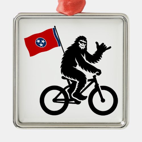 Bigfoot Cycling Tennessee Flag Metal Ornament