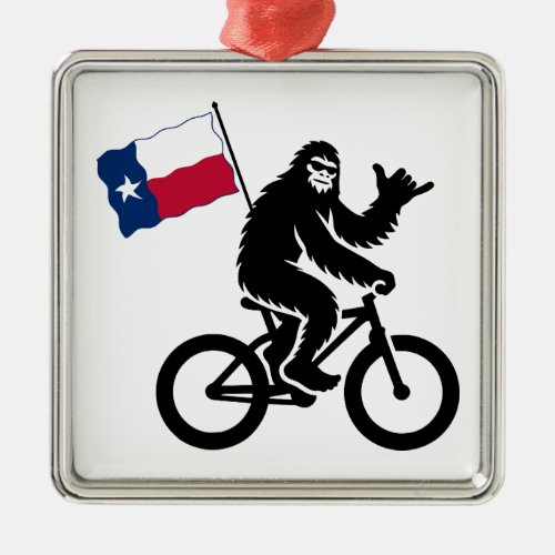 Bigfoot Cycling Texas Flag Metal Ornament