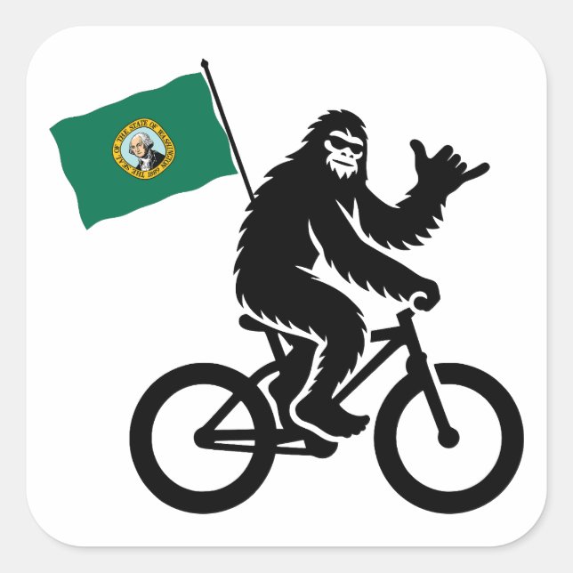 Bigfoot Cycling Washington Flag Square Sticker (Front)