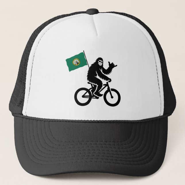 Bigfoot Cycling Washington Flag Trucker Hat (Front)