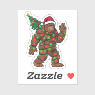 Bigfoot Delivering Christmas Tree Funny Sasquatch Sticker