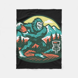 Bigfoot Disc Golfer Sasquatch Disc Golf Retro Fleece Blanket