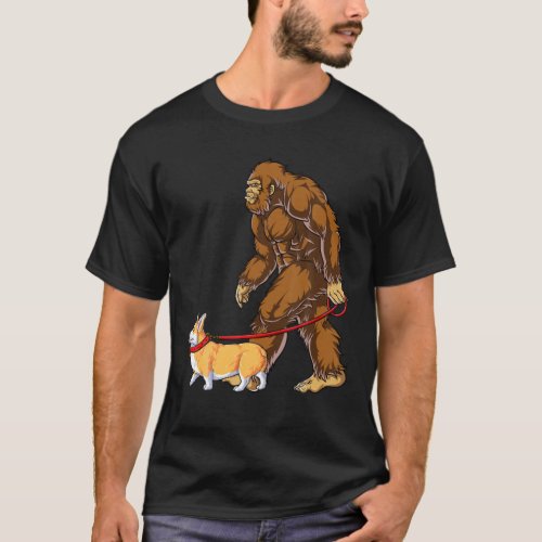 Bigfoot Dog Walk Corgi Boys Kids Men Sasquatch Lov T_Shirt