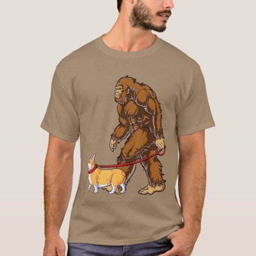 Bigfoot Dog Walk Corgi Boys Kids Men Sasquatch T_Shirt