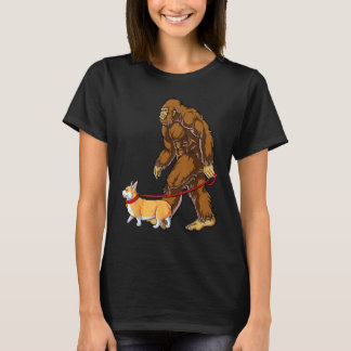 Bigfoot Dog Walk Corgi Funny Sasquatch Lovers Men  T-Shirt