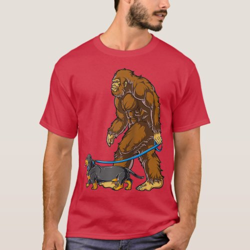 Bigfoot Dog Walk Dachshund Sasquatch T_Shirt