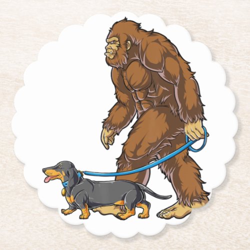 Bigfoot Dog Walk Dachshund T  Sasquatch Kids Men W Paper Coaster