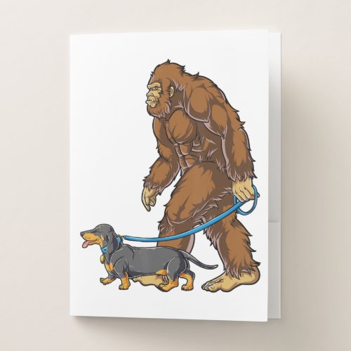 Bigfoot Dog Walk Dachshund T  Sasquatch Kids Men W Pocket Folder