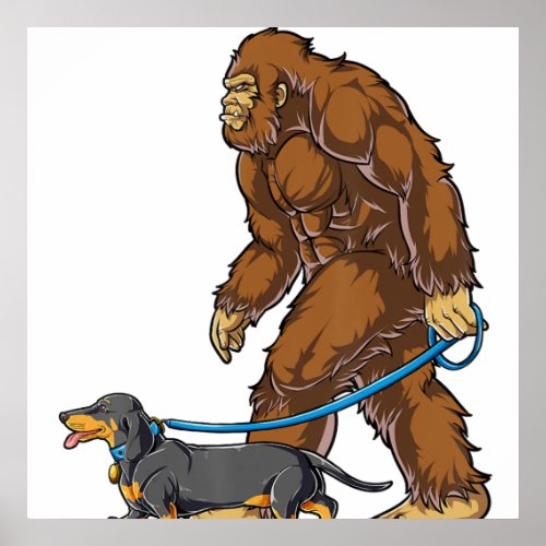 Bigfoot Dog Walk Dachshund T  Sasquatch Kids Men W Poster