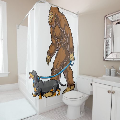 Bigfoot Dog Walk Dachshund T Sasquatch Kids Men W Shower Curtain