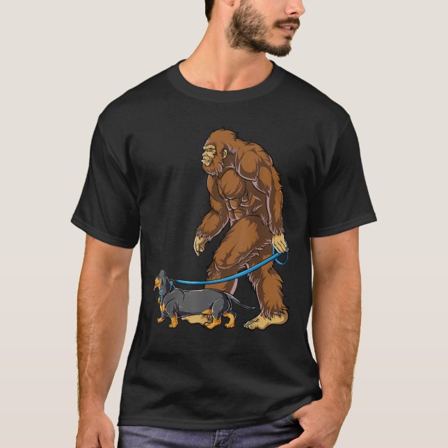 Bigfoot Dog Walk Dachshund T shirt Sasquatch Kids  (Front)