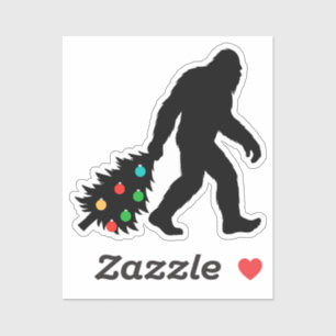 Bigfoot Dragging Christmas Tree Sticker