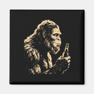 Bigfoot drinking beer funny sasquatch retro art magnet