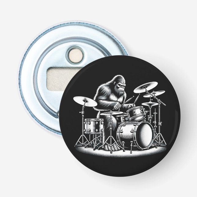 Bigfoot Drummer Sasquatch Playing Drums Musician B Bottle Opener (Front)