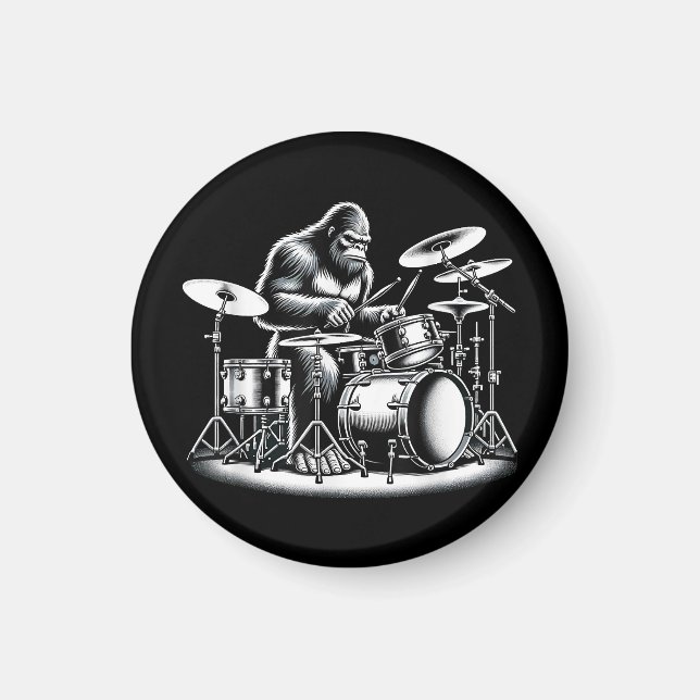 Bigfoot Drummer Sasquatch Playing Drums Musician B Magnet (Front)