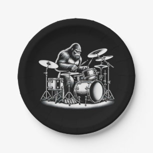 Bigfoot Drummer Sasquatch Playing Drums Musician B Paper Plates