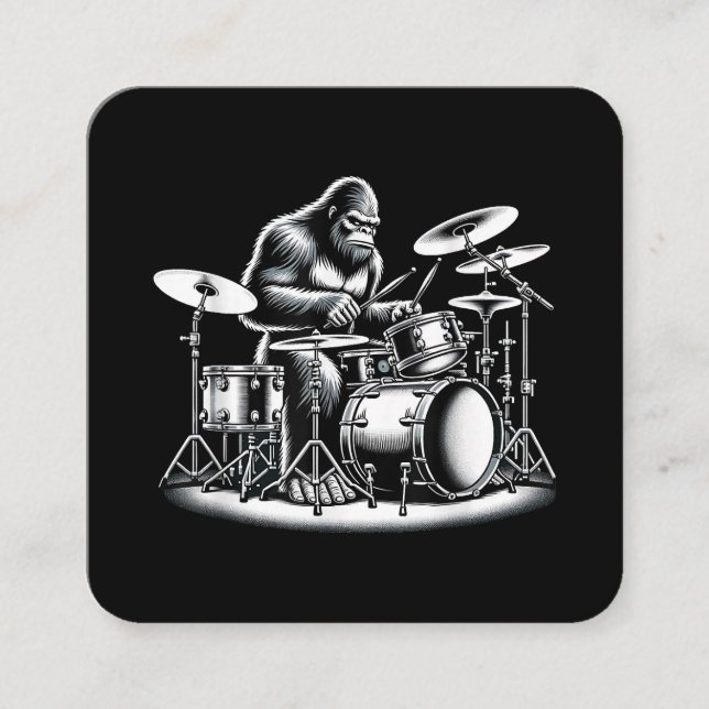 Bigfoot Drummer Sasquatch Playing Drums Musician B Square Business Card (Front)