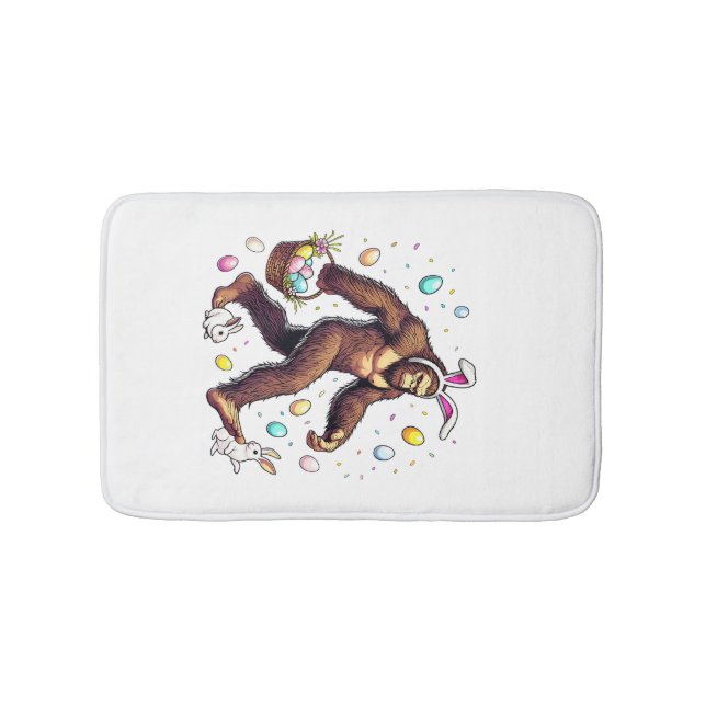 Bigfoot Easter Day Funny Sasquatch Cute Bunny East Bath Mat (Front)