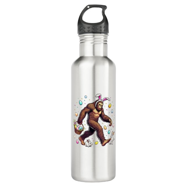 Bigfoot Easter Day Funny Sasquatch Cute Bunny East Stainless Steel Water Bottle (Front)
