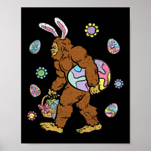 Bigfoot Egg Hunting Easter Bunny Ears Spring Men W Poster