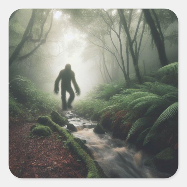 Bigfoot Encounter in the Mist Square Sticker (Front)